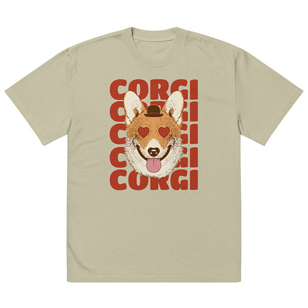 [ID: 713-G421] Corgi Loves - Cute Dog Oversized Faded T-Shirt