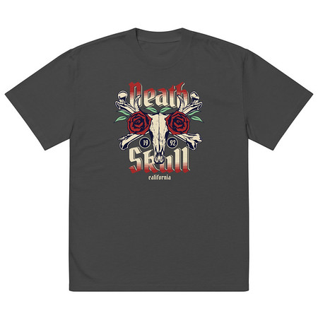 [ID: 713-G482] Death Skull - Flower Oversized Faded T-Shirt
