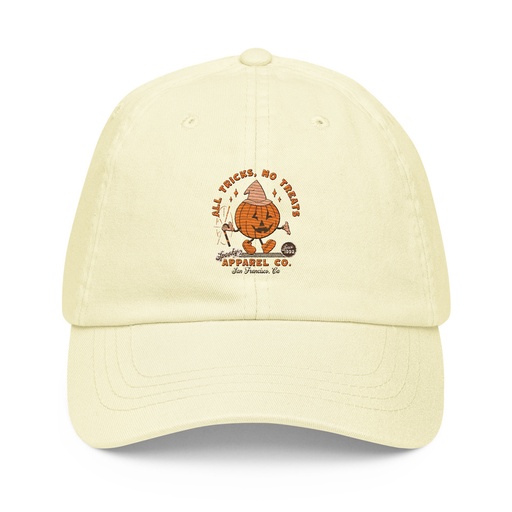[ID: 481-G47] All Tricks No Treats - Pumpkin Mascot Pastel Baseball Hat