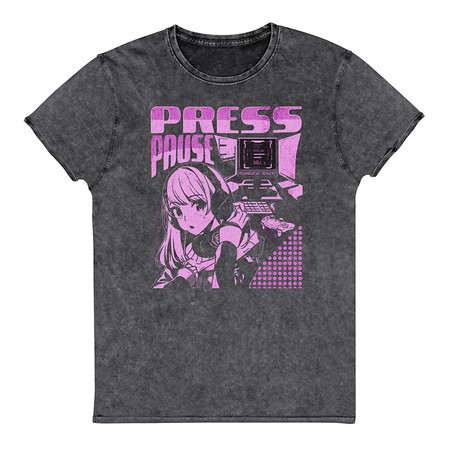 [ID: 462-G4] 'Press Pause' Anime Gaming Unisex Denim T-Shirt