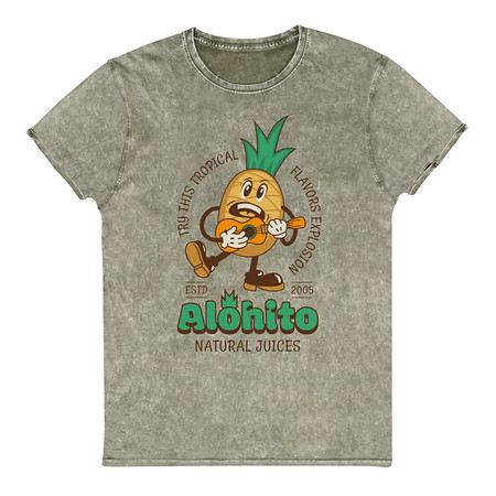 [ID: 462-G54] Alohito Natural Juices - Pineapple Mascot Unisex Denim T-Shirt