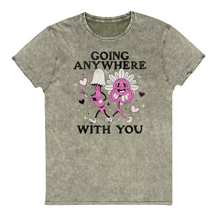 [ID: 462-G93] Anywhere With You - Typographic Cartoon Streetwear Unisex Denim T-Shirt