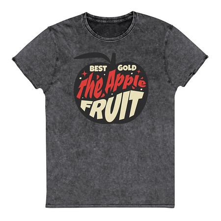 [ID: 462-G97] Apple Fruit - Typographic Lettering Unisex Denim T-Shirt