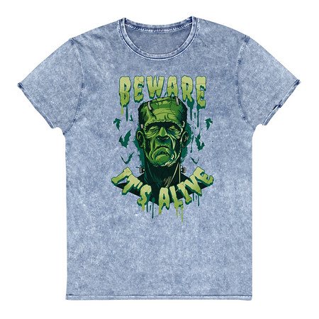 [ID: 462-G197] Beware of Frankenstein - Scary Halloween Unisex Denim T-Shirt