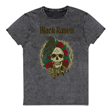 [ID: 462-G229] Black Raven Tattoo - Skull & Thorns Unisex Denim T-Shirt