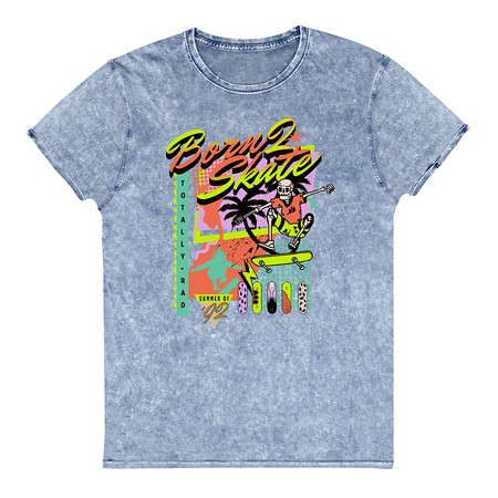 [ID: 462-G256] Born 2 Skate - Retro Skeleton Unisex Denim T-Shirt