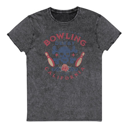 [ID: 462-G276] Bowling Derby Champs - Grunge Skull Unisex Denim T-Shirt