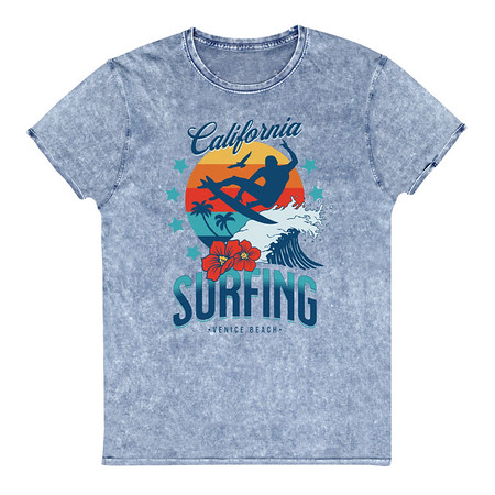 [ID: 462-G318] California Surfing - Palm Beach Unisex Denim T-Shirt