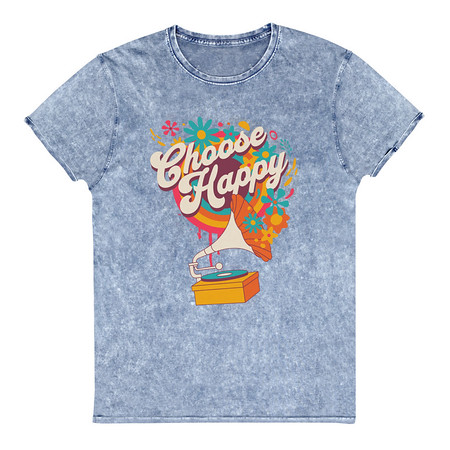 [ID: 462-G370] Choose Happy - Retro Music Unisex Denim T-Shirt