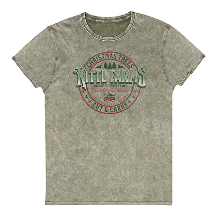 [ID: 462-G376] Christmas Tree Farm - Vintage Holiday Badge Unisex Denim T-Shirt
