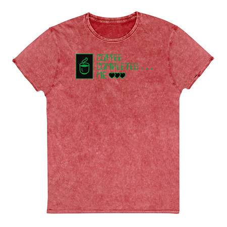 [ID: 462-G397] Coffee Completes Me - Neon Heart Unisex Denim T-Shirt