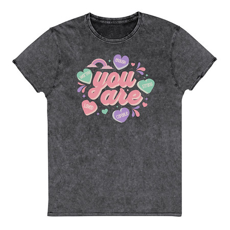 [ID: 462-G411] Colorful Self Love Affirmation - Heart Unisex Denim T-Shirt