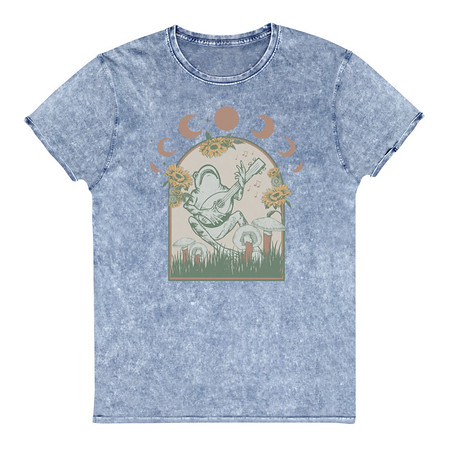 [ID: 462-G426] Cottagecore Frog Botanical Unisex Denim T-Shirt