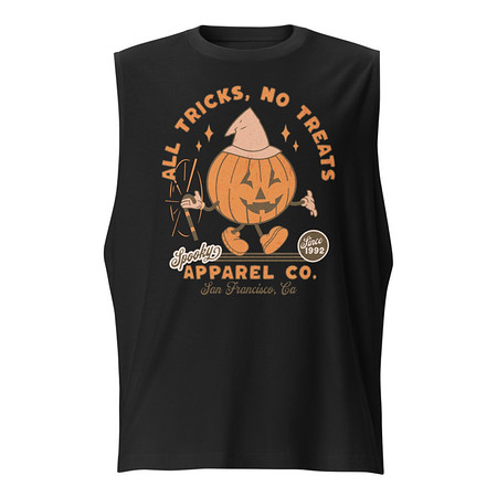 [ID: 365-G47] All Tricks No Treats - Pumpkin Mascot Unisex Muscle Shirt