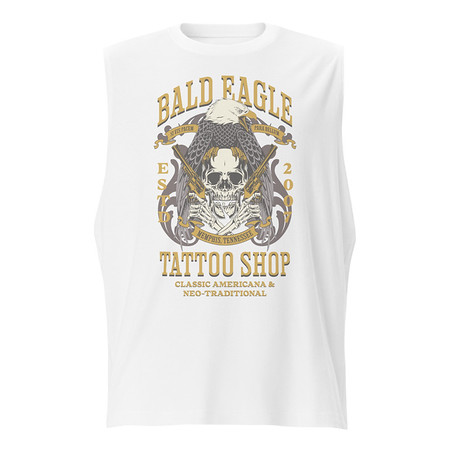 [ID: 365-G133] Bald Eagle Tattoo Shop - Skeleton Unisex Muscle Shirt