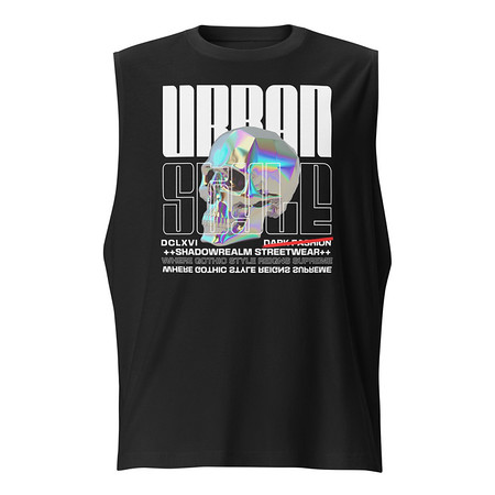 [ID: 365-G213] Black 3D Skull Unisex Muscle Shirt