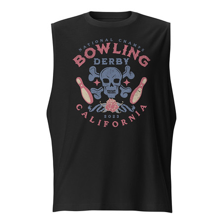 [ID: 365-G276] Bowling Derby Champs - Grunge Skull Unisex Muscle Shirt