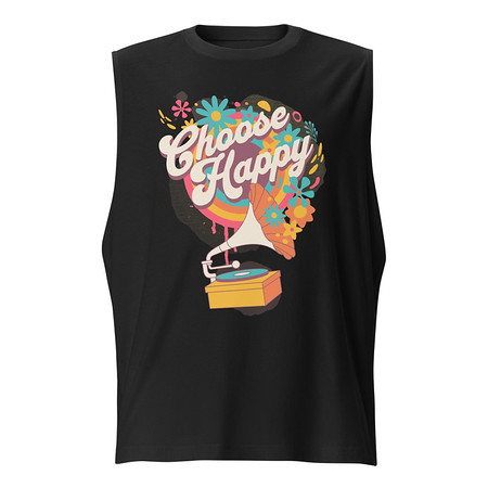 [ID: 365-G370] Choose Happy - Retro Music Unisex Muscle Shirt