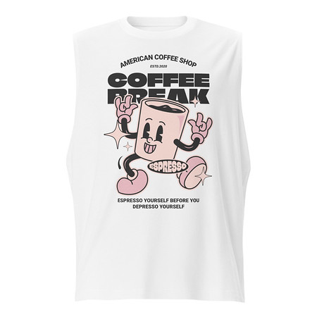 [ID: 365-G395] Coffee Break Mascot Unisex Muscle Shirt