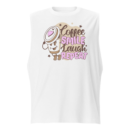 [ID: 365-G402] Coffee is Happiness - Retro Cartoon Mascot Unisex Muscle Shirt
