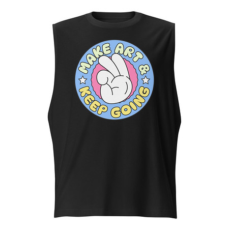 [ID: 365-G408] Colorful Fun Retro Style Badge Unisex Muscle Shirt