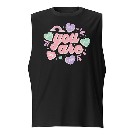 [ID: 365-G411] Colorful Self Love Affirmation - Heart Unisex Muscle Shirt