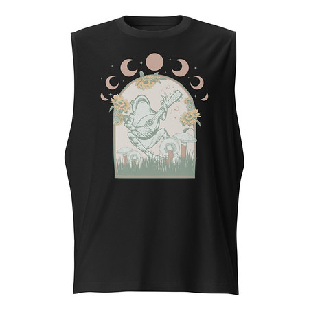 [ID: 365-G426] Cottagecore Frog Botanical Unisex Muscle Shirt