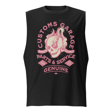 [ID: 365-G447] Customs Garage - Flaming Skull Unisex Muscle Shirt