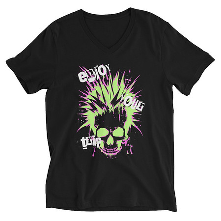 [ID: 223-G3] 'Enjoy Your Trip' Punk Skull Unisex V-Neck Tee