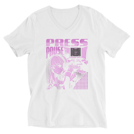 [ID: 223-G4] 'Press Pause' Anime Gaming Unisex V-Neck Tee