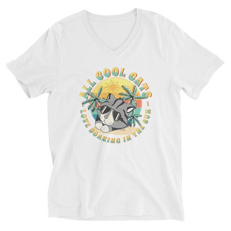 [ID: 223-G43] All Cool Cats - Sunset Beach Unisex V-Neck Tee