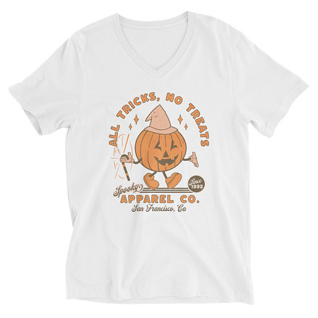 [ID: 223-G47] All Tricks No Treats - Pumpkin Mascot Unisex V-Neck Tee