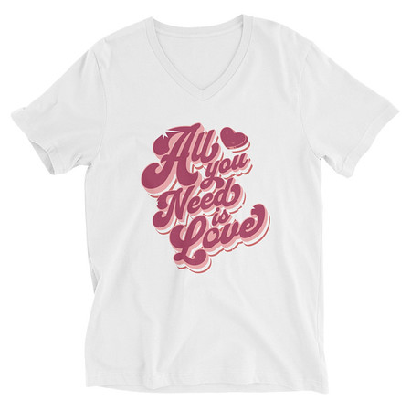 [ID: 223-G50] All You Need is Love - Retro Valentines Day Unisex V-Neck Tee