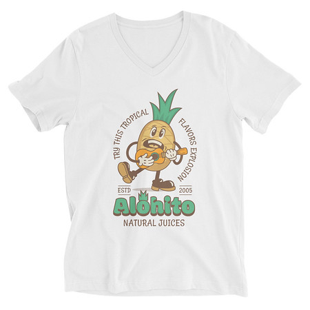[ID: 223-G54] Alohito Natural Juices - Pineapple Mascot Unisex V-Neck Tee
