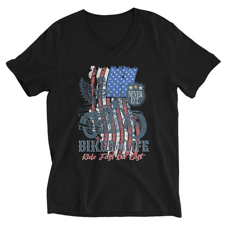 [ID: 223-G65] American Biker for Life Unisex V-Neck Tee