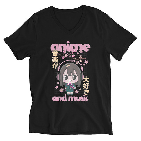 [ID: 223-G86] Anime and Music Unisex V-Neck Tee
