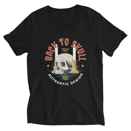 [ID: 223-G124] Back to Skull - Authenthic Design  Unisex V-Neck Tee