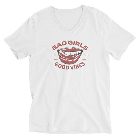 [ID: 223-G126] Bad Girls Good Vibes - Sexy Lips Unisex V-Neck Tee
