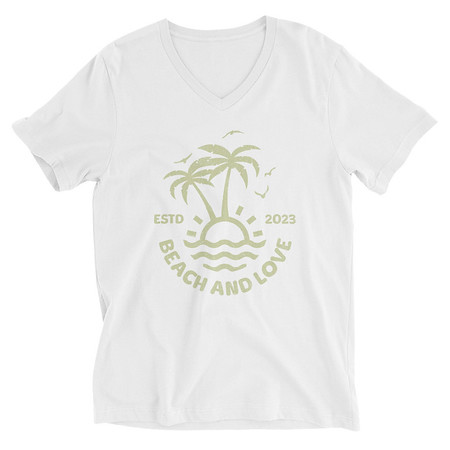 [ID: 223-G161] Beach and Love Unisex V-Neck Tee