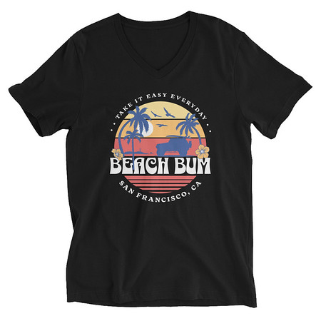 [ID: 223-G164] Beach Bum - Sunset Surfing Unisex V-Neck Tee