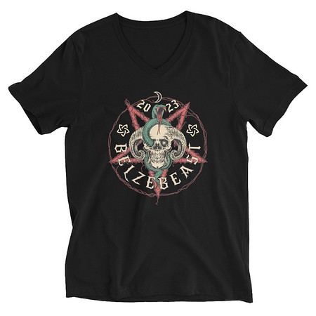 [ID: 223-G181] Belzebeast Pentagram - Halloween Skull with Snake Unisex V-Neck Tee