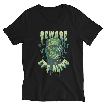 [ID: 223-G197] Beware of Frankenstein - Scary Halloween Unisex V-Neck Tee