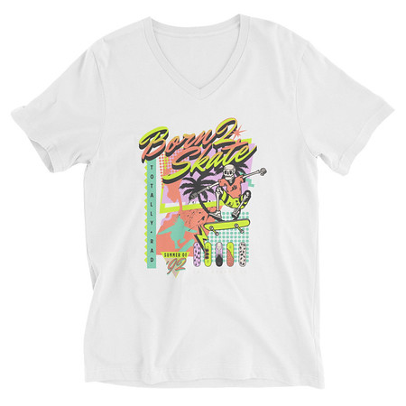 [ID: 223-G256] Born 2 Skate - Retro Skeleton Unisex V-Neck Tee