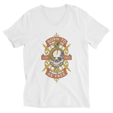 [ID: 223-G259] Born To Be Free - Skull Unisex V-Neck Tee