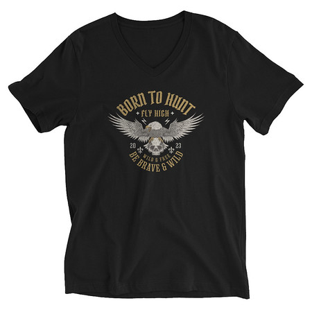 [ID: 223-G267] BORN TO HUNT- BE BRAVE & WILD Unisex V-Neck Tee