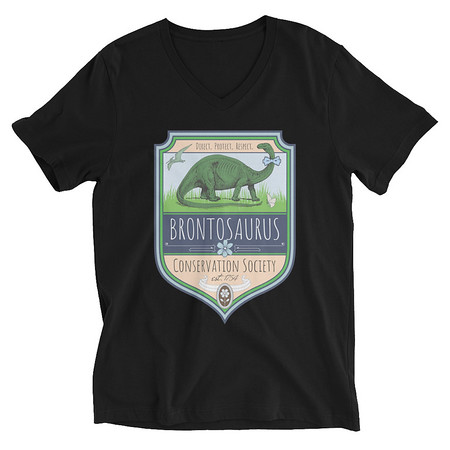 [ID: 223-G288] Brontosaurus Conservation Society Unisex V-Neck Tee
