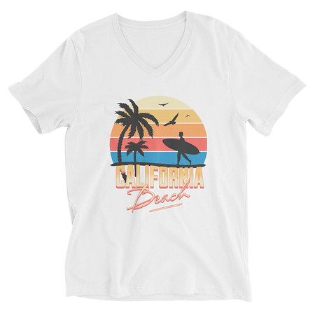 [ID: 223-G312] California Beach - Retro Surf Unisex V-Neck Tee