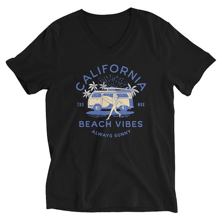 [ID: 223-G314] California Beach Vibes - Retro Camper Van Unisex V-Neck Tee
