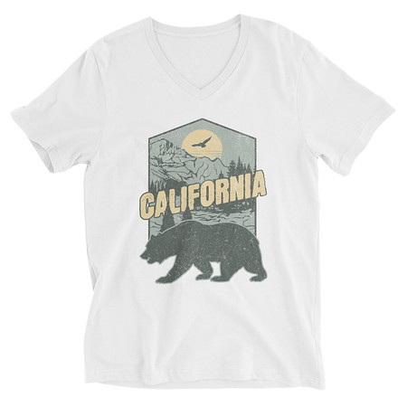 [ID: 223-G315] California Bear - Outdoors Wilderness Camping Hiking Unisex V-Neck Tee