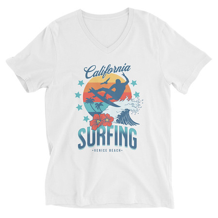 [ID: 223-G318] California Surfing - Palm Beach Unisex V-Neck Tee